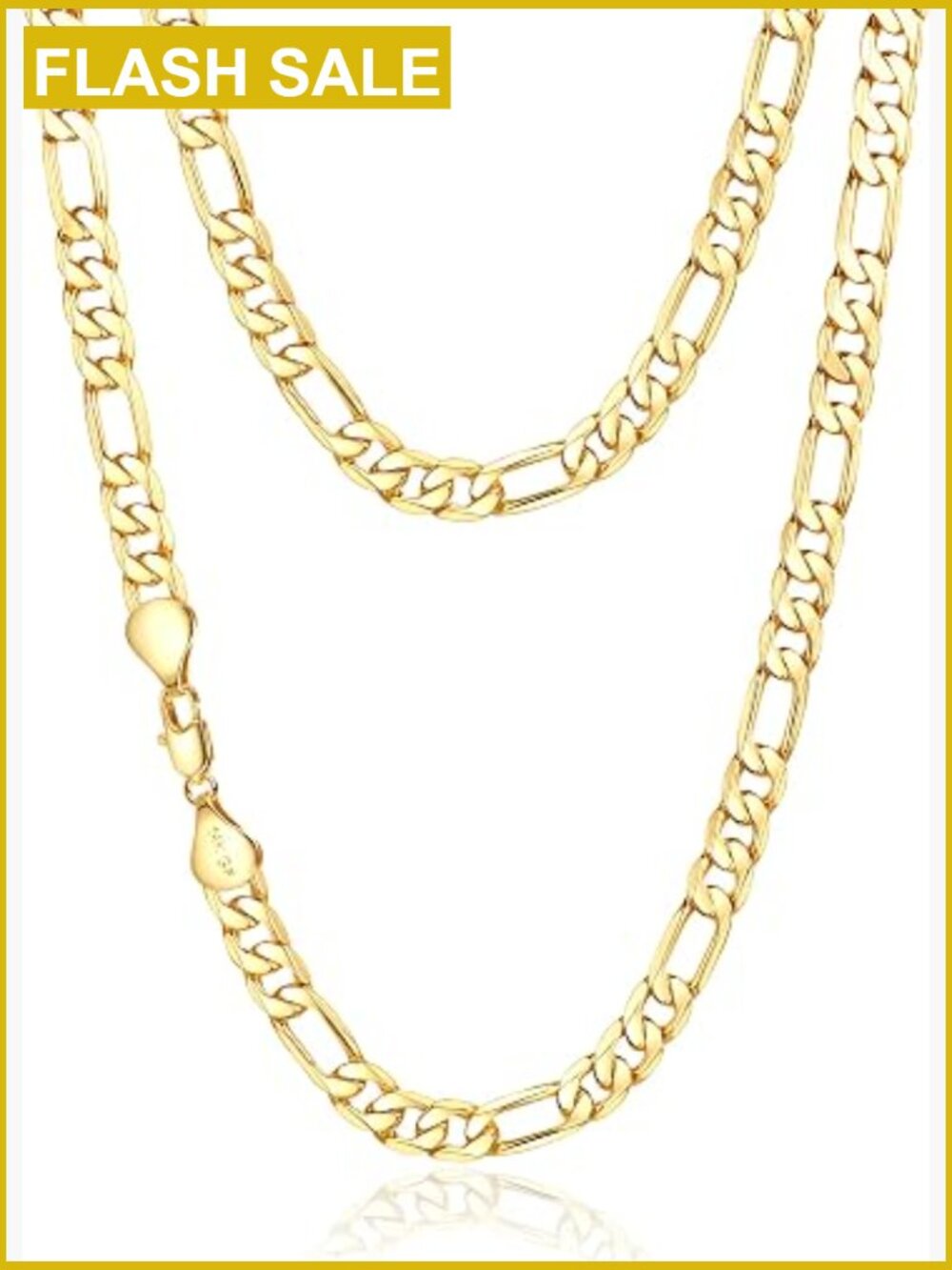 8mm Figaro Link Chain Necklace 14K Gold Unisex 18-24in